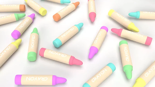 Çocuk konsepti için çok renkli 3d render boya kalemleri. — Stok fotoğraf