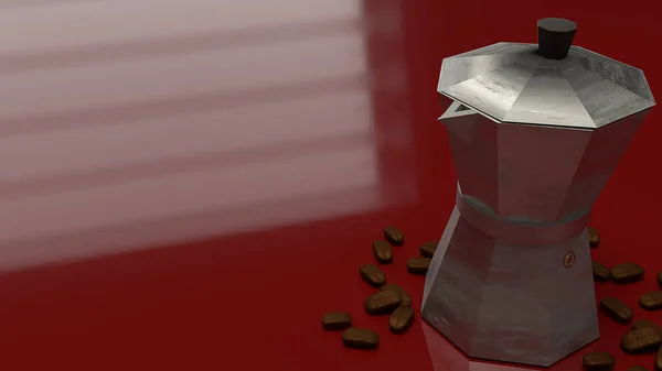 Vintage Kaffeekanne auf rotem Hintergrund 3D-Rendering. — Stockfoto