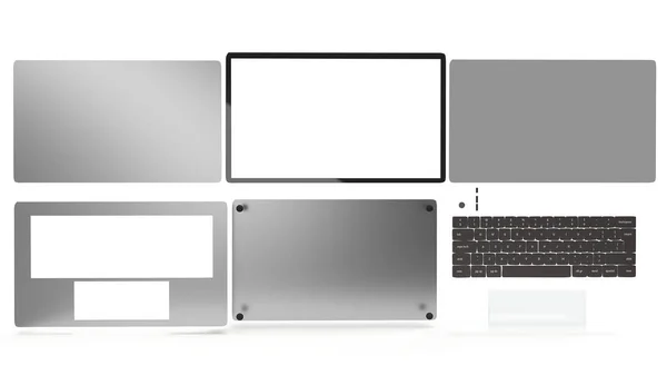 Části přenosného počítače na bílém pozadí 3D vykreslování. — Stock fotografie