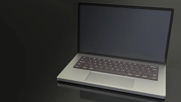 Laptop na czarnym tle renderowania 3D. — Zdjęcie stockowe