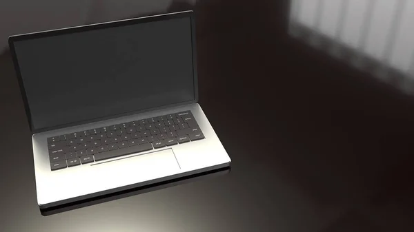 Laptop op zwarte achtergrond 3D-rendering. — Stockfoto