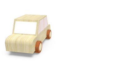 beyaz arka plan 3d render görüntü araba ahşap oyuncak.