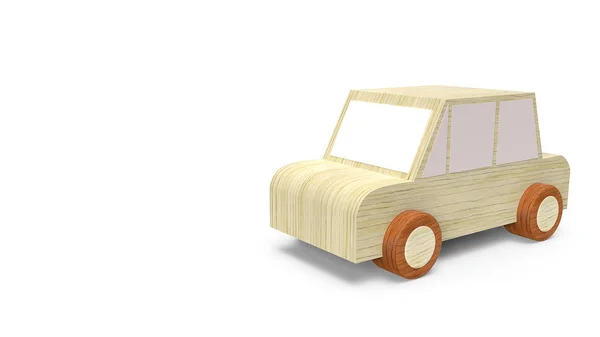 Auto Holz Spielzeug auf weißem Hintergrund 3D-Rendering-Bild. — Stockfoto