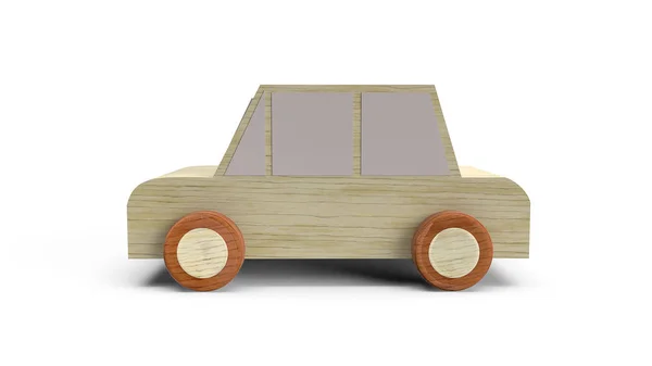 Auto Holz Spielzeug auf weißem Hintergrund 3D-Rendering-Bild. — Stockfoto