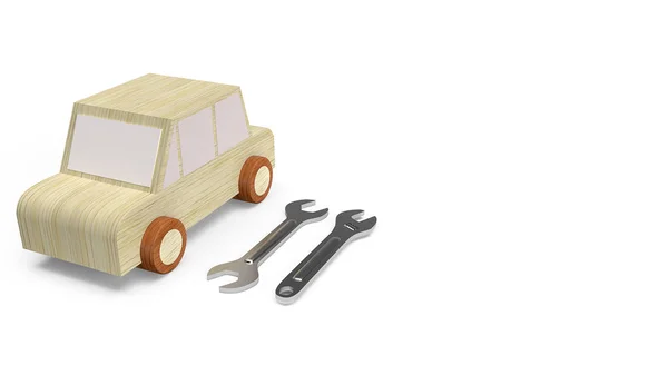 Brinquedo de madeira de carro para carro serviço conceito 3d imagem de renderização . — Fotografia de Stock