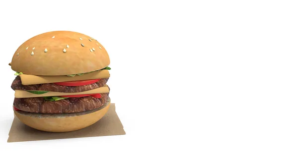 Hamberger Fast food dla koncepcji żywności 3D renderowania. — Zdjęcie stockowe