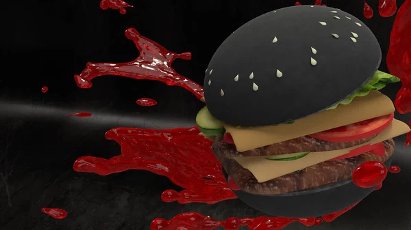 Hamberger Fast food dla koncepcji żywności 3D renderowania. — Zdjęcie stockowe