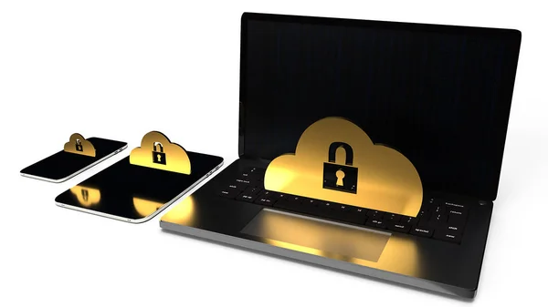 cloud security solutions for IT device 3d rendering