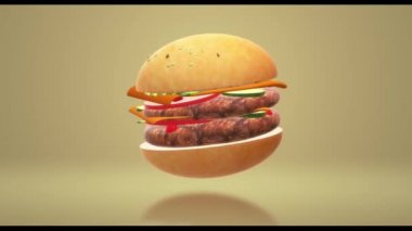 Gıda kavramı 3d render için Hamberger fast food.