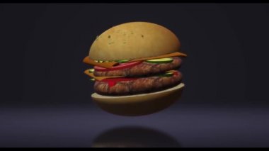 Gıda kavramı 3d render için Hamberger fast food.