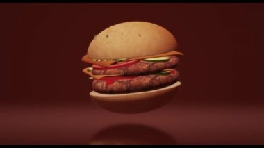 Gıda kavramı 3d render için Hamberger fast food.