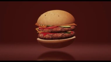 Gıda kavramı 3d render için Hamberger fast food.