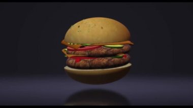 Gıda kavramı 3d render için Hamberger fast food.
