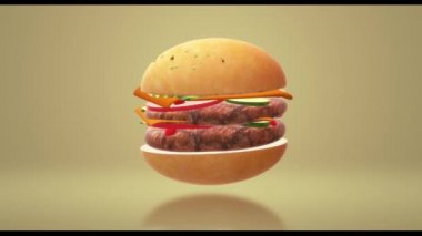 Gıda kavramı 3d render için Hamberger fast food.