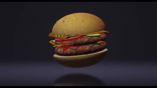 Fast Food Hamberger Concetto Cibo Rendering — Video Stock