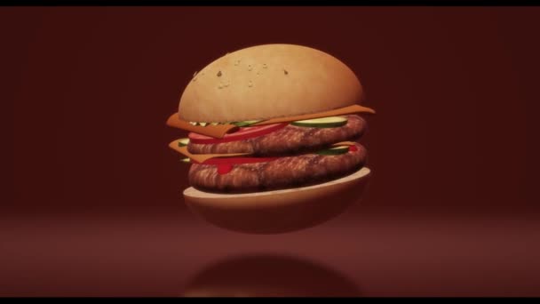Hamberger Makanan Cepat Saji Untuk Konsep Makanan Rendering — Stok Video