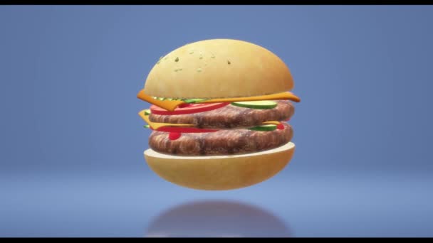 Hamberger Fast Food Food Concept Rendering — Stockvideo