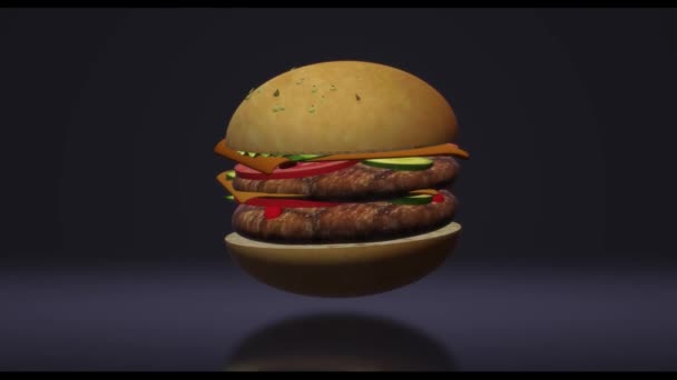 Hamberger Fast Food Food Concept Rendering — Stockvideo