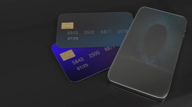 siber güvenlik kavramı 3d render için mobil ve kredi kartı.