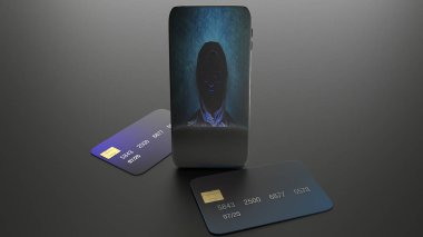 siber güvenlik kavramı 3d render için mobil ve kredi kartı.