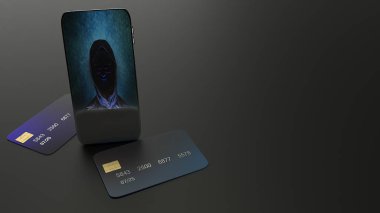siber güvenlik kavramı 3d render için mobil ve kredi kartı.