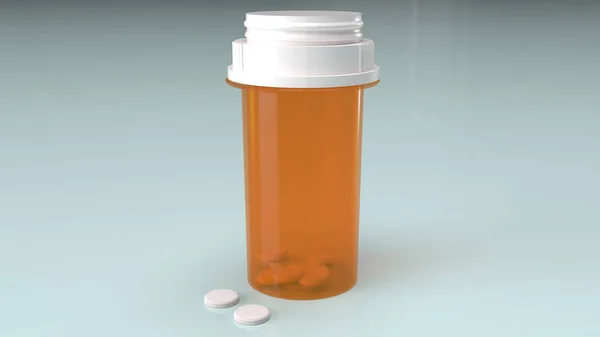 Butelka lekarska na niebieskim tle dla koncepcji medycznej 3D r — Zdjęcie stockowe