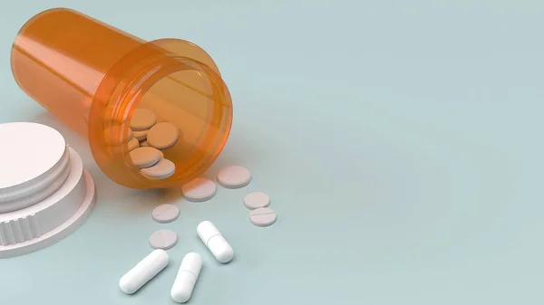 Μπουκάλι φάρμακο σε μπλε φόντο για ιατρική έννοια 3D r — Φωτογραφία Αρχείου