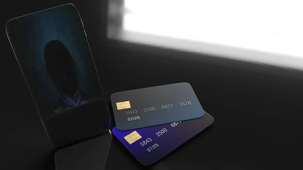 stock image mobile and credit card for cybersecurity concept 3d rendering.