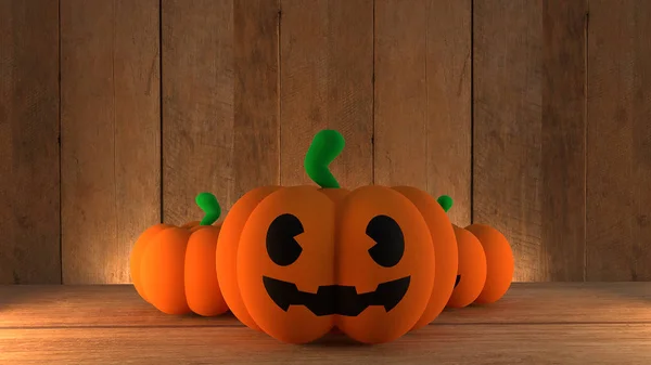 Dýňová zdířka na dřevě pozadí pro Halloweenský koncept 3D renderi — Stock fotografie