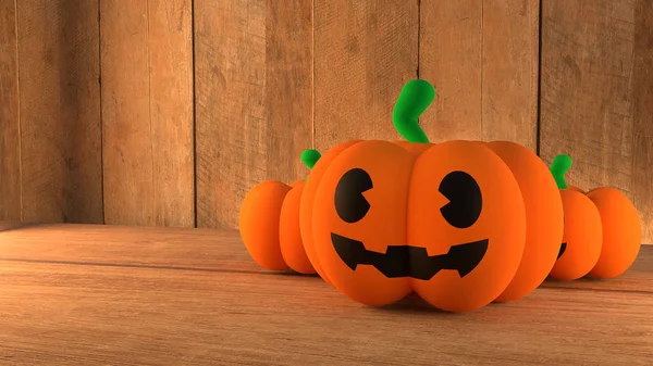 Halloween kavramı 3d renderi için ahşap arka plan üzerinde Kabak jakı — Stok fotoğraf
