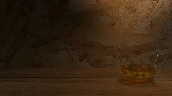 Виски в стакане низкий свет тон 3d рендеринг изображения — стоковое фото