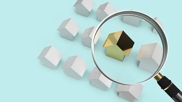 House and Magnifying glass for  Property concept 3d rendering. — Stock Photo, Image