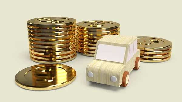 Car wood toy and gold coins for car content 3d rendering. — Stock Photo, Image