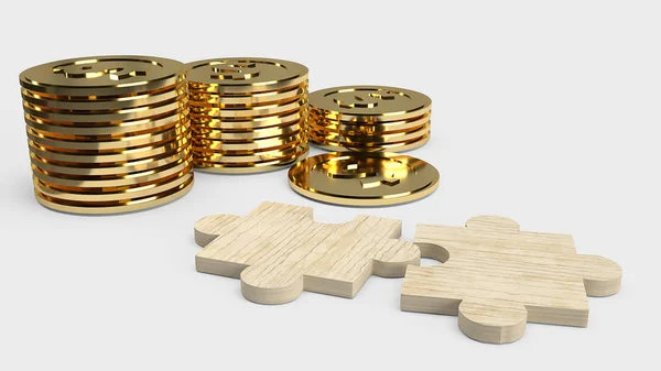 Puzzle e moedas de ouro para o conceito de negócio renderin 3d — Fotografia de Stock