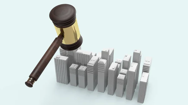 Οικοδόμηση και δικαιοσύνη σφυρί εικόνα για την ιδιοκτησία δίκαιο έννοια 3D Re — Φωτογραφία Αρχείου
