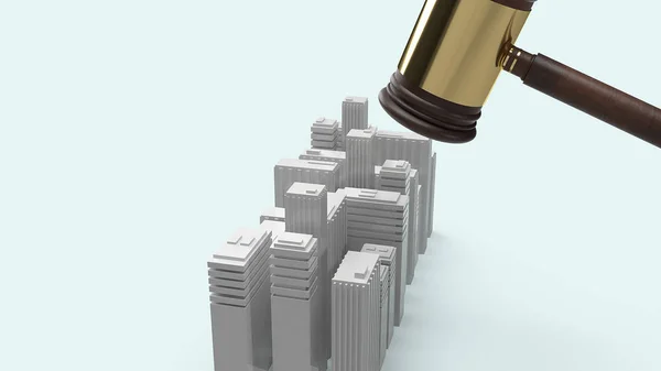 Οικοδόμηση και δικαιοσύνη σφυρί εικόνα για την ιδιοκτησία δίκαιο έννοια 3D Re — Φωτογραφία Αρχείου