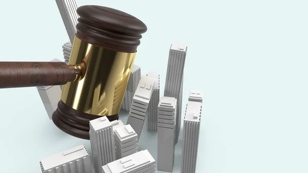 Gebouw en rechtvaardigheid Hammer image voor vastgoedrecht concept 3D re — Stockfoto