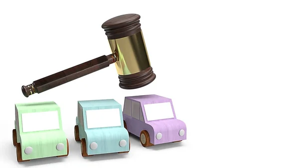 Cars and hammer justice for Car auction concept 3d rendering — Stock Photo, Image