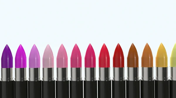 Multi Color lippenstiften 3D rendering voor cosmetica concep — Stockfoto