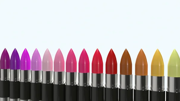 Multi Color lippenstiften 3D rendering voor cosmetica concep — Stockfoto