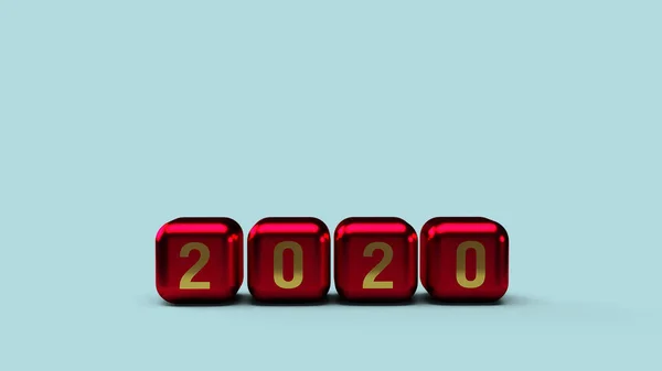 2020 gold number on cubes red Metallic color 3d rendering for ne — Stock Photo, Image