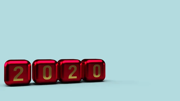 2020 gold number on cubes red Metallic color 3d rendering for ne — Stock Photo, Image
