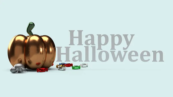 A 3D rendering sütőtök kék háttér Halloween Conte — Stock Fotó