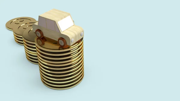 Car  wood toy and gold coins for  car business content. — Stock Photo, Image