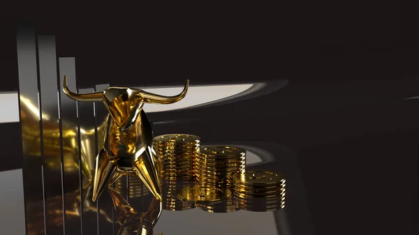 golden bull and gold coins  3d rendering for business content.