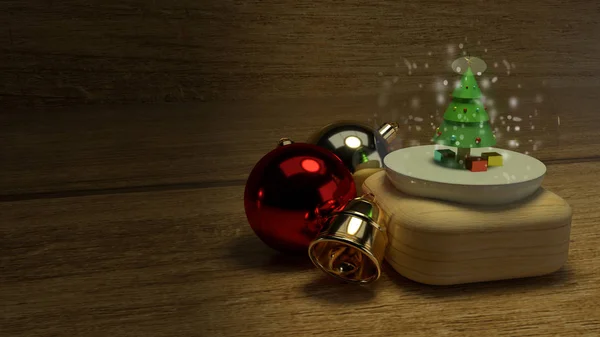 Bola de vidrio de Navidad 3D representación para la celebración de Navidad con —  Fotos de Stock