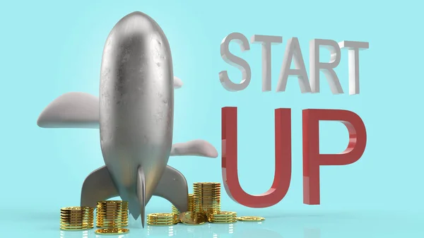 The rocket and gold coins 3d rendering for start up content.