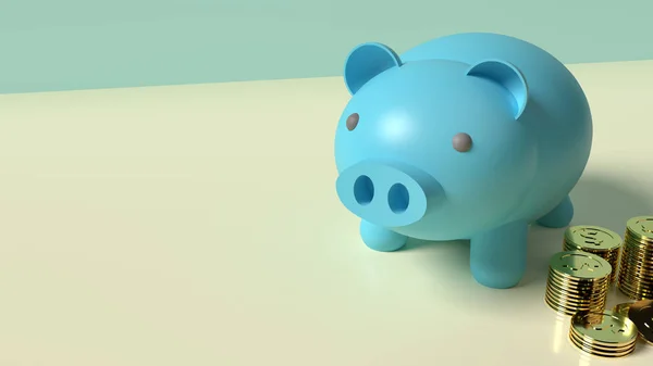 Blue Piggy Bank Gold Coins Rendering Business Content — Stock Photo, Image