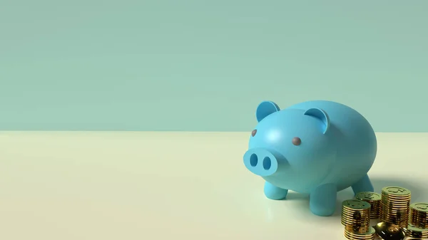 Blue Piggy Bank Gold Coins Rendering Business Content — Stock Photo, Image