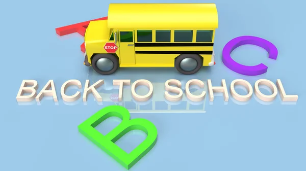Ônibus Escolar Renderização Para Voltar Conteúdo Escola — Fotografia de Stock